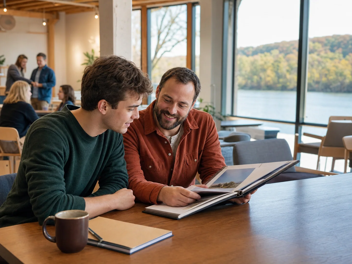 A job seeker and a volunteer professional reviewing career materials together